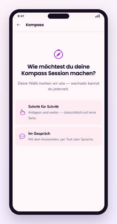 Bildschirmfoto: Kompass und Tagesrückblick