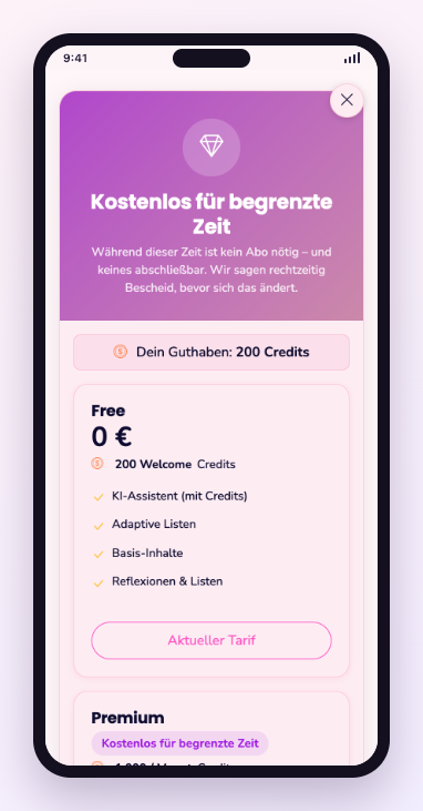 Screenshot: Premium and subscription